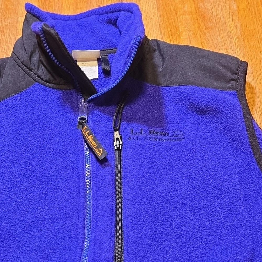 L.L. Bean Men Tall Medium Royal Blue Black Full Zip Fleece Vintage 90's USA Vest